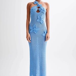 Meshki Blue Crochet Maxi Dress